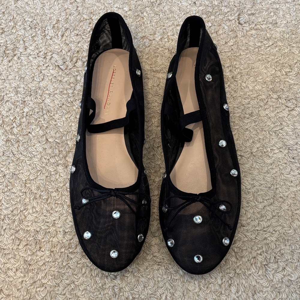 Loeffer Randall Black Mesh Ballet Flats with Rhinestones - NEW